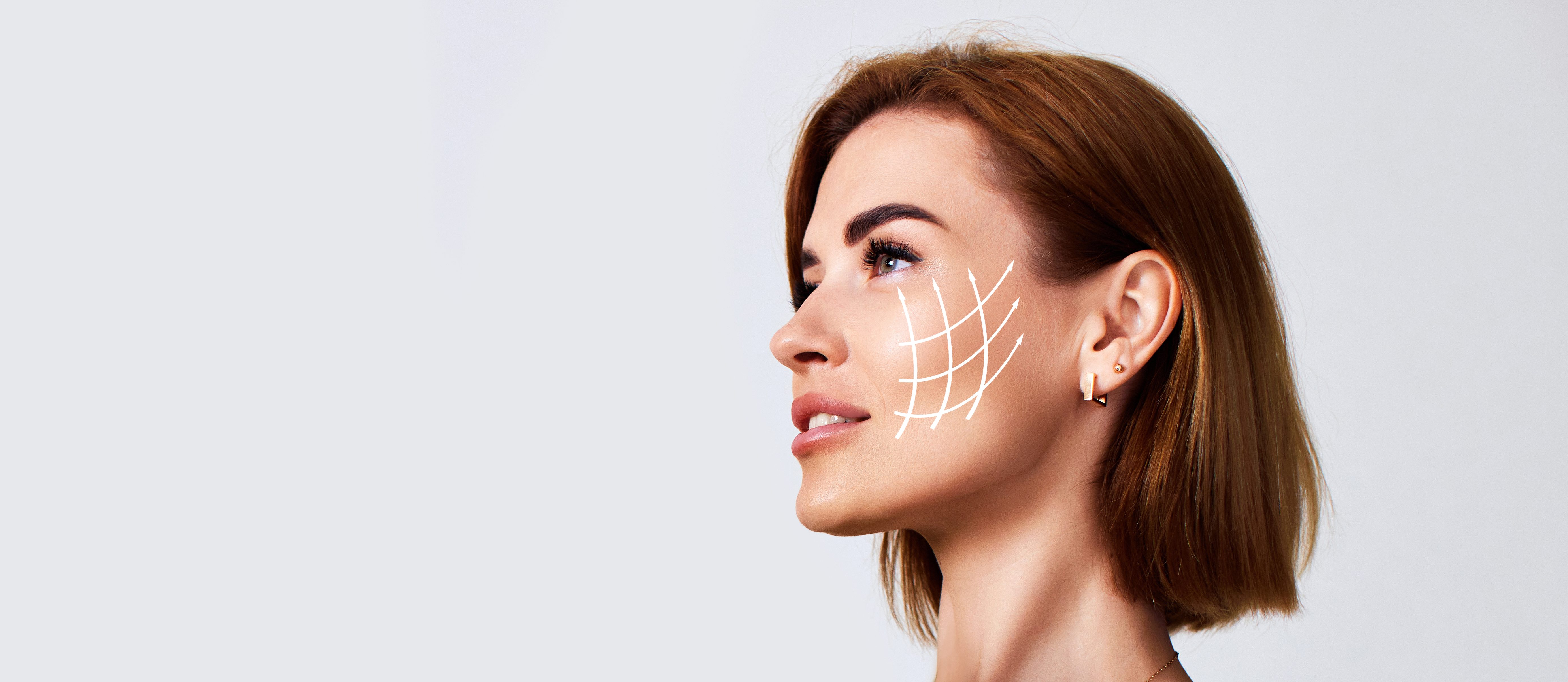 woman with perfect clean skin and lifting arrows